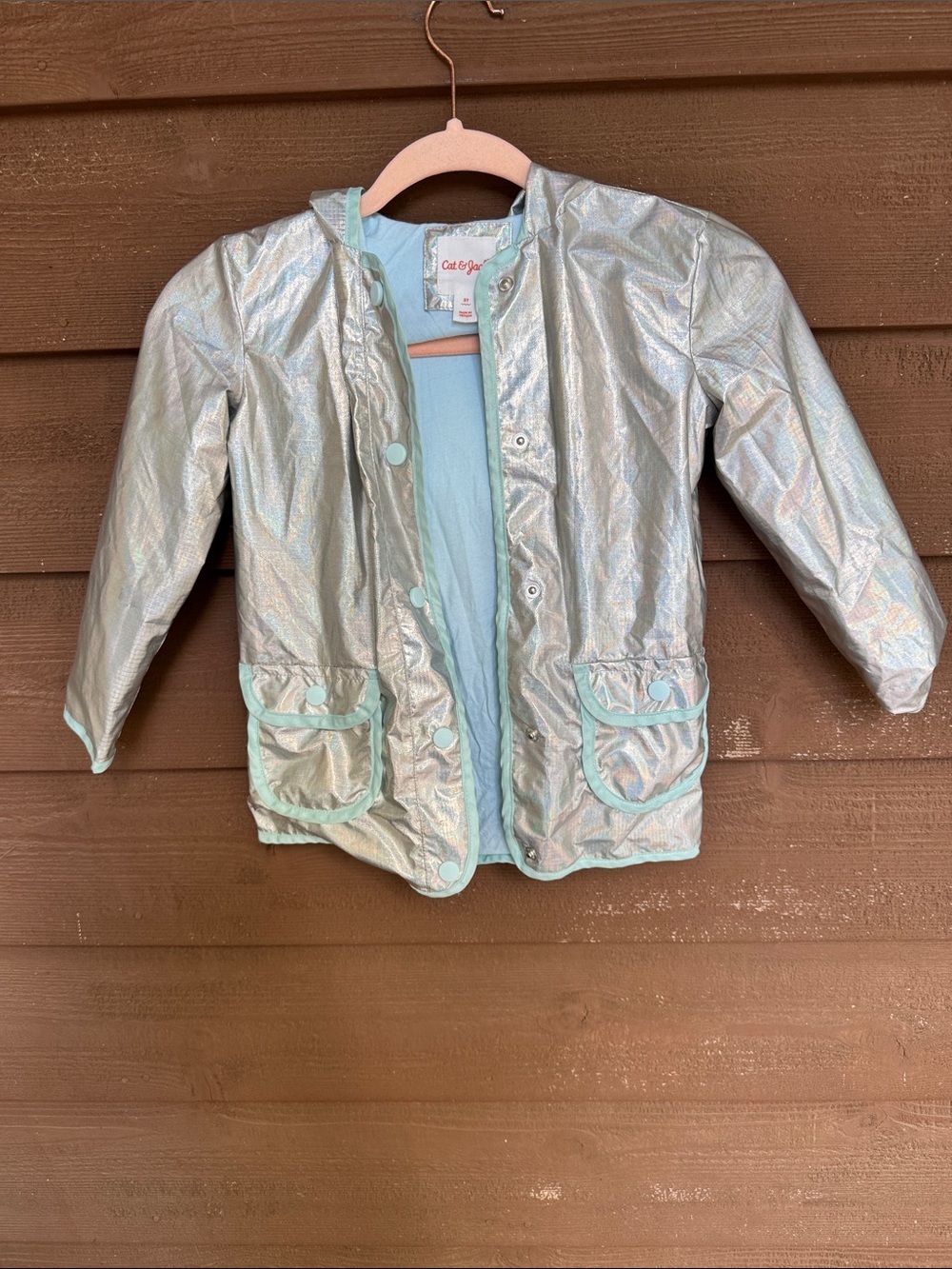 Cat & Jack Silver Iridescent Coat with Mint Trim